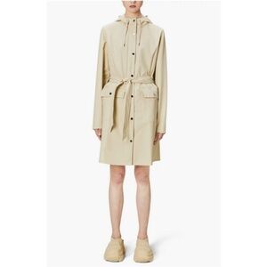 RAINS Curve W3 18130 Belted Hood Raincoat Size XL NEW 18130 Dune Tan NEW Lux